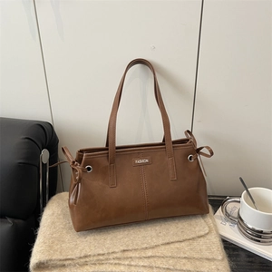 Sac à Épaule Vintage en Cuir PU pour Femmes Grande Capacité Tote Avec Nœud Cordon de Serrage Décor en Métal Sac à Main