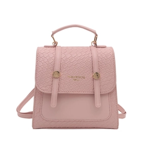 Rosafarbener Mini-Rucksack im Preppy-Stil mit Webstruktur und goldenen Details