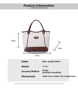 Specifiche delle dimensioni della borsa tote in tela e pelle con tracolla a catena