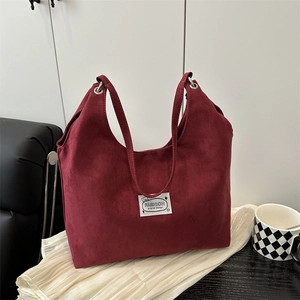 Women Large Capacity Faux Suede Tote Bag Minimalist Urban Stitching Shoulder Hobo Bag Solid Color Soft Commute Shopping Bag