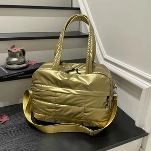 Metallic Quilted Puffer Shoulder Bag PU Leather Large Capacity Tote Bag For Women Urban Minimalist Crossbody Daily Purse