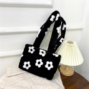 Mode Femmes Peluche Fleur Sac Fourre-tout Souple Fausse Fourrure Sac à Main Pour Automne Hiver Chic Sac Grande Capacité