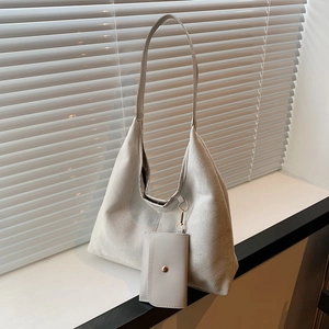 Retro grey suede hobo tote bag for women with matching coin purse and shoulder strap
