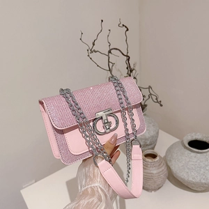 Women Chic Sequin PU Leather Shoulder Bag Glitter Chain Crossbody Bag Underarm Fashion Bag With Metal Lock Elegant Party Purse