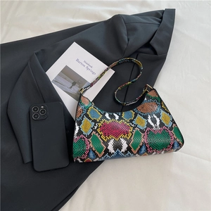 Chic multi-color snake skin pattern hobo bag with zipper and slim shoulder strap