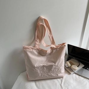 Grand Sac Tote en Toile Style Japonais Broderie Cœur Étoile Sac à Épaule Décontracté Léger Sac à Main pour Femme Étudiante