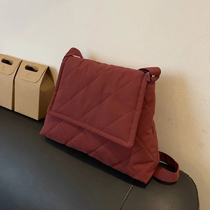 Diamond Quilted Cotton Shoulder Bag For Women New Fashion Padded Flap Crossbody Bag Casual Urban Minimalist Messenger Bag