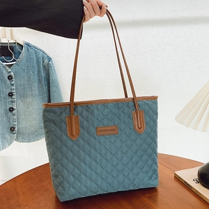 Women Quilted Diamond Pattern Shoulder Bag Large Capacity PU Leather Tote Bag Casual Urban Simple Student Schoolbag