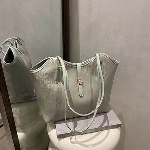 Women Large Capacity Pebble Grain PU Leather Tote Bag Minimalist Urban Style Shoulder Handbag With Golden Lock Office Commute