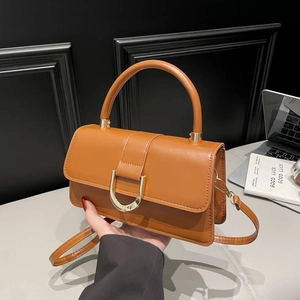 Women Fashion PU Leather Square Shoulder Bag With Metal Buckle Large Capacity Adjustable Strap Crossbody Handbag Daily Tote Bag