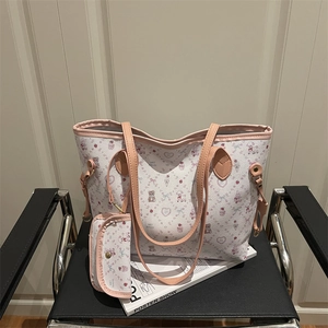 Sac Cabas Femme Mode Imprimé Ours et Cœur Dessin Animé Grande Capacité Sac à Épaule en Cuir PU Avec Mini Pochette Sac à Main