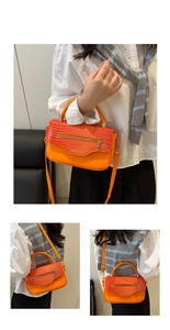 Vue détaillée du sac bandoulière orange à motif crocodile et fermetures éclair décoratives