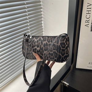 Sac à épaule chic à imprimé léopard avec fermeture éclair et bandoulière fine pour femme