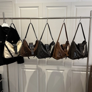 Vintage Women Large Capacity PU Leather Tote Bag Fashion Topstitching Hobo Shoulder Bag With Metal Buckle Casual Commuter