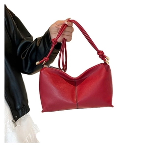 Large red leather tote bag with lychee texture and unique V-shaped top design for women