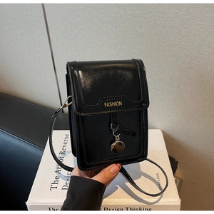 New Chinese Style PU Leather Mini Crossbody Bag For Women Urban Minimalist Small Shoulder Phone Bag With Metal Pendant
