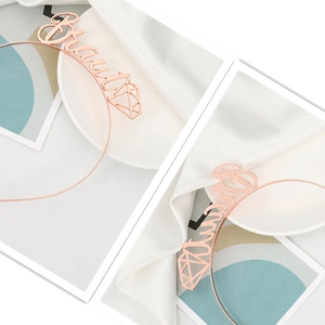 Rose gold metal Bride headband with artistic script and diamond shape for wedding party