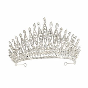 Elegant baroque silver bridal crown with sparkling clear crystals for wedding hairstyles