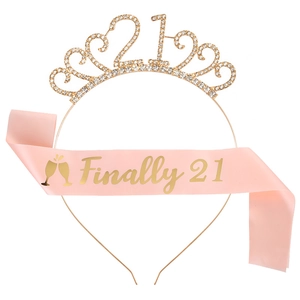 Finally 21st Birthday Party Decorations Set Rose Gold Rhinestone Tiara Crown And Birthday Sash For Women Party Supplies