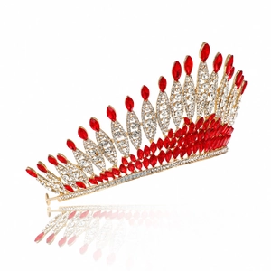 Baroque Gold Plated Alloy Wedding Crown With Red And White Rhinestone Elegant Vintage Bridal Tiara For Birthday Party Women