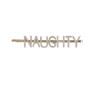 Barrette en alliage doré avec lettres NAUGHTY en strass pour coiffure tendance