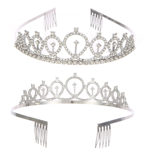 Elegant silver birthday crown tiara with white rhinestones and side combs for secure fit