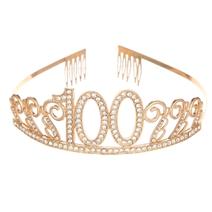 Fashionable 100th Birthday Tiara Headband Alloy Rhinestone Crown Hair Accessory For Centenarian Party Decoration Women Jewelry