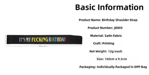 Detailed size specifications for black satin birthday sash with colorful lettering