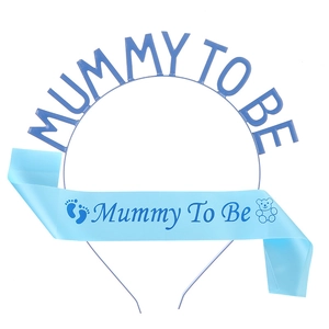 Light blue Mummy To Be baby shower set with metal headband and satin shoulder sash