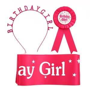 Hot pink Birthday Girl set with headband, sash and badge for birthday party celebrations