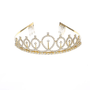 Elegant gold alloy crown with sparkling rhinestones and integrated hair combs for styling