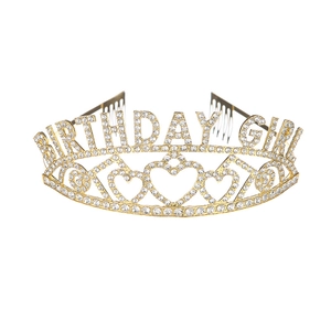 Golden Birthday Girl tiara with crystals and metal combs for secure birthday styling