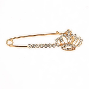 Sparkling gold birthday crown brooch pin with clear rhinestones for party decoration