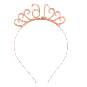 Diadema de metal oro rosa para 16 cumpleaños con detalles de corazones y brillo
