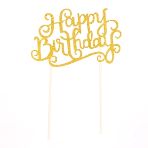 Sparkling gold glitter Happy Birthday cake topper with elegant script for party decor