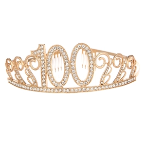 Golden 100th birthday crown tiara with sparkling crystals and side hair combs