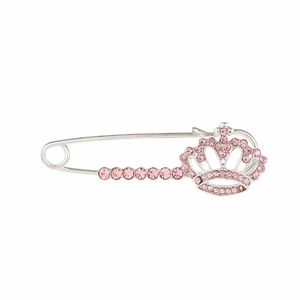 Broche épingle à nourrice couronne argentée avec cristaux roses pour gilets