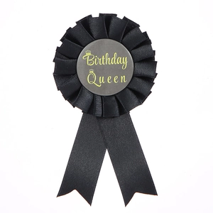 Elegant black Birthday Queen tinplate ribbon badge for girls birthday party decoration