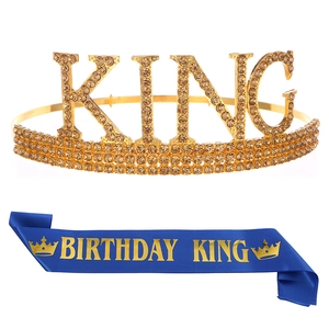 Men Birthday King Crown Sash Set Gold Silver Rhinestone Metal Crown And Satin Birthday King Sash Birthday Party Decorations