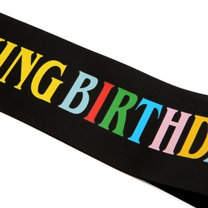 Black King Birthday sash with rainbow lettering for party celebrations and events