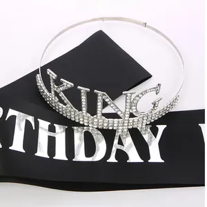 Corona King in strass argento con fascia nera Birthday per decorazioni party uomo