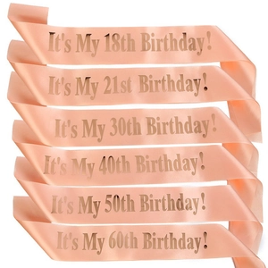 Élégante Écharpe d'Anniversaire Jalons en Satin Or Rose Décoration de Fête pour Célébration Écharpe Imprimée pour Femmes Hommes