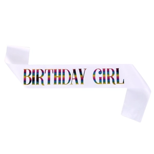 Elegant Satin Birthday Girl Queen Sash And Rhinestone Crown Headband Set For Women Rainbow Metallic Birthday Party Accessories