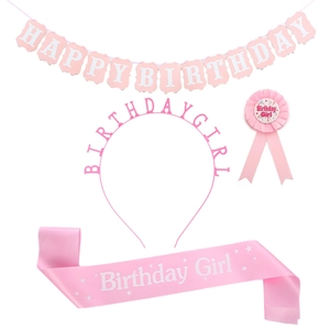 Set festa Birthday Girl rosa con fascia, tiara, spilla e striscione di buon compleanno