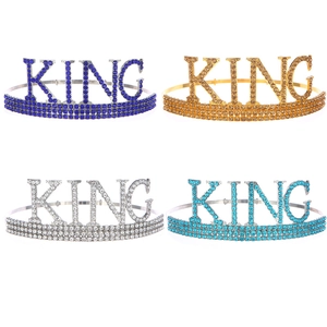 Uomo Moda King Corona Lega Strass Copricapo per Compleanno Festa Sposo Matrimonio Accessorio Lucido Metallo Lettera Tiara
