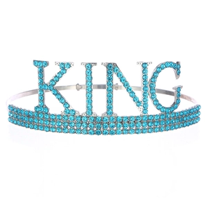 Corona King in argento con cristalli azzurri per feste di compleanno da uomo