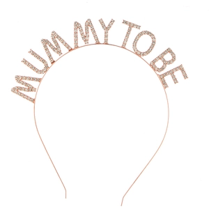 Cerchietto Mummy To Be in oro rosa con strass per feste di baby shower party
