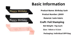 Detailspezifikationen der 160x9,5cm Happy Birthday Satinschärpe mit Goldprägung