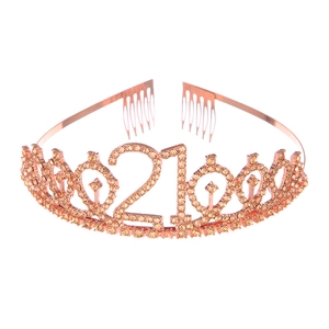 Rose gold 21st birthday tiara with sparkling rhinestones and integrated hair combs