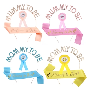 Accessoires de Décoration Baby Shower Mommy To Be Bandeau en Alliage Strass Écharpe en Satin et Badge Daddy To Be
